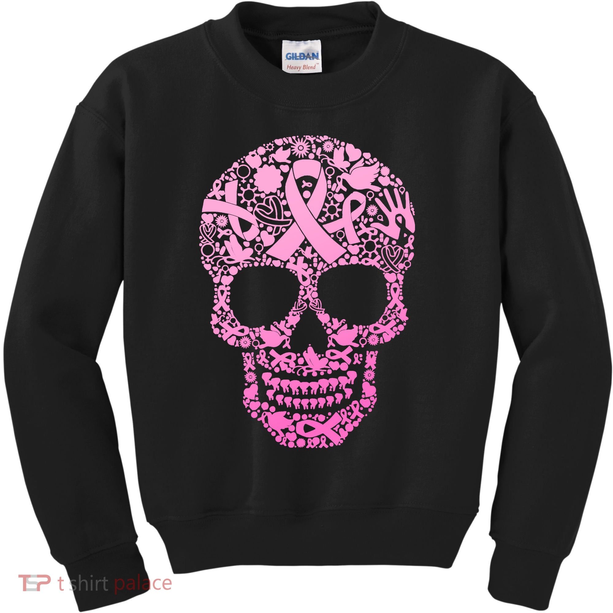 Breast Cancer Awareness Month Pink Ribbon Skull Kids Sweatshirt