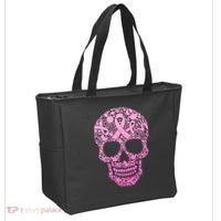 Breast Cancer Awareness Month Pink Ribbon Skull Tote Bag thumb 2