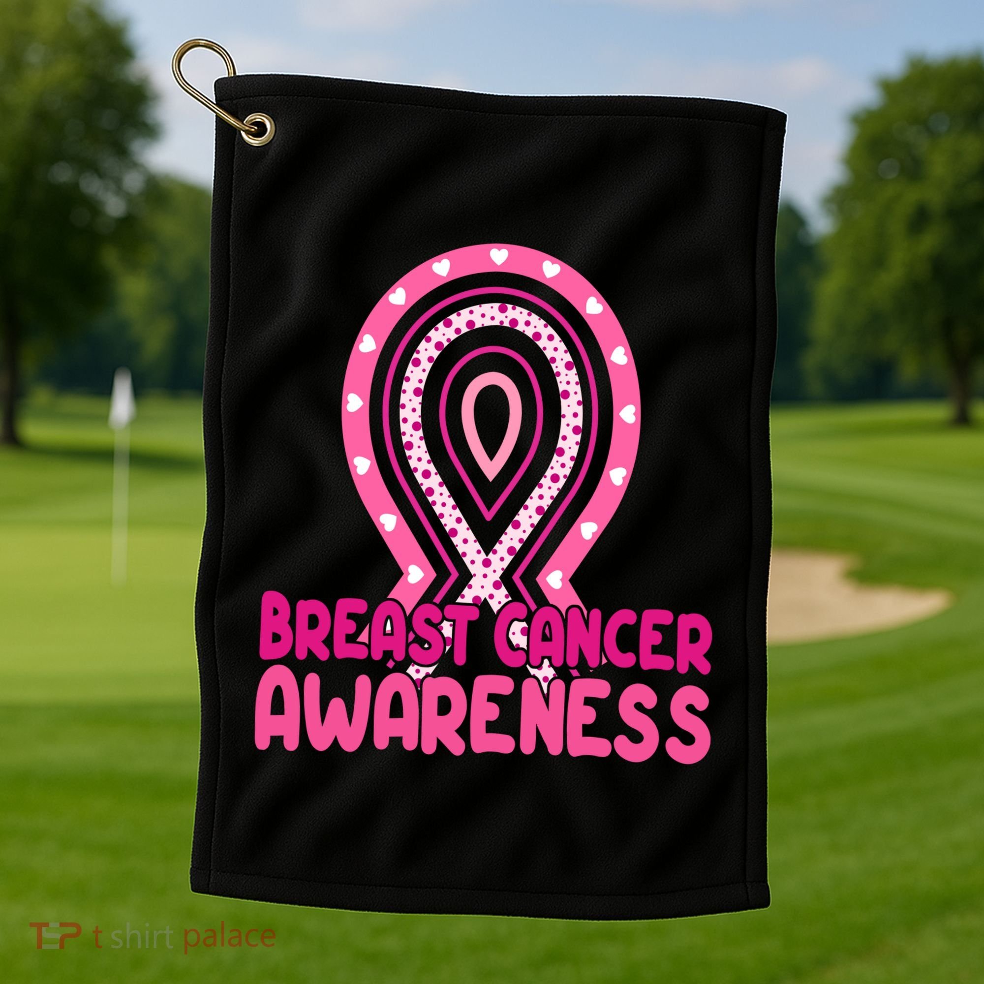 Breast Cancer Awareness Ribbon Heart Golf Towel