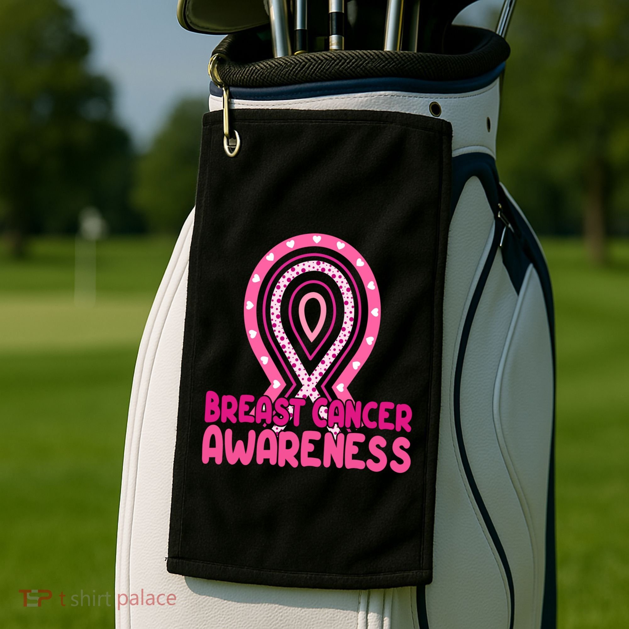 Breast Cancer Awareness Ribbon Heart Golf Towel