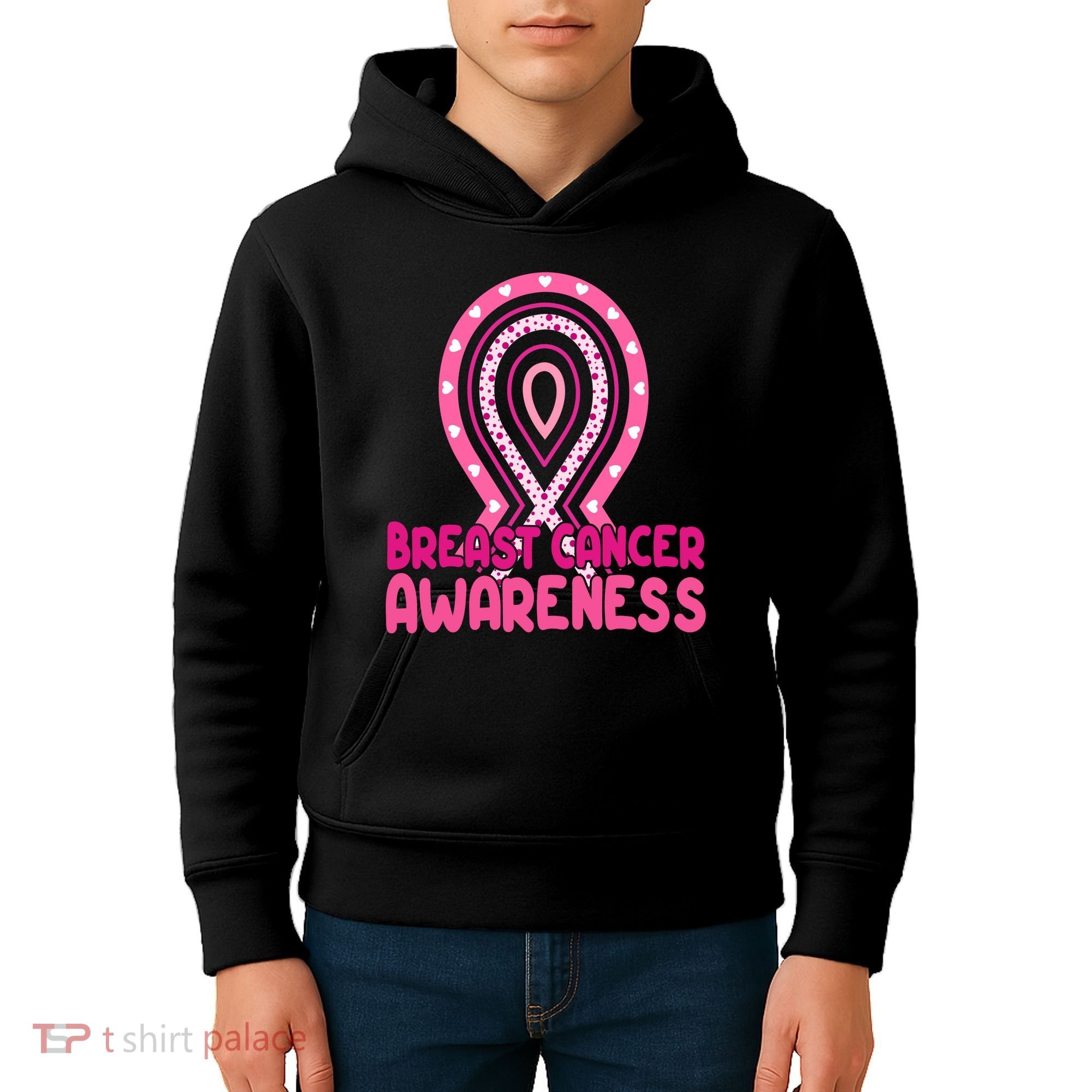 Breast Cancer Awareness Ribbon Heart Kids Hoodie