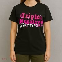 Breast Cancer Awareness Triple Negative Survivor Flowers T-Shirt thumb 4