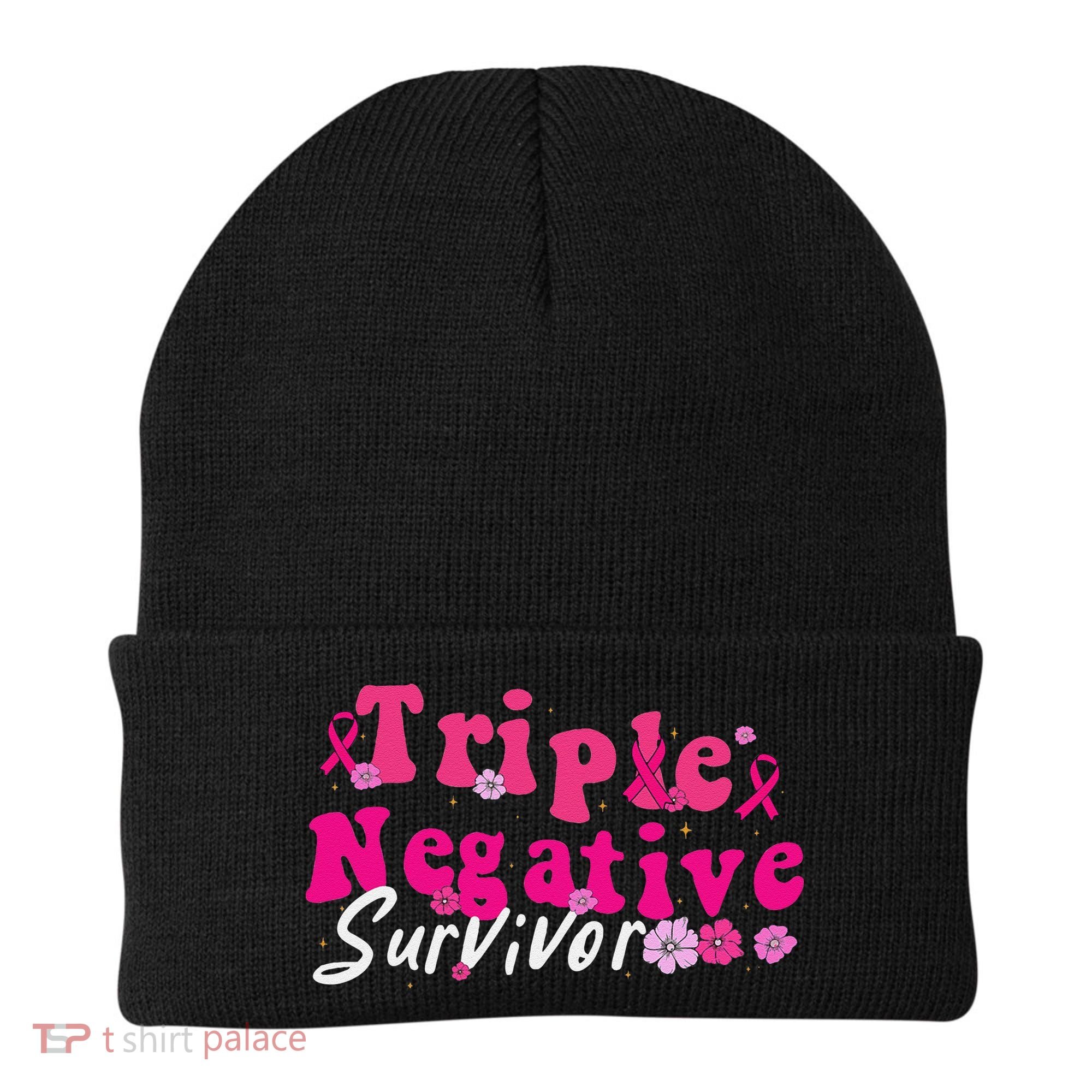 Breast Cancer Awareness Triple Negative Survivor Flowers Beanie