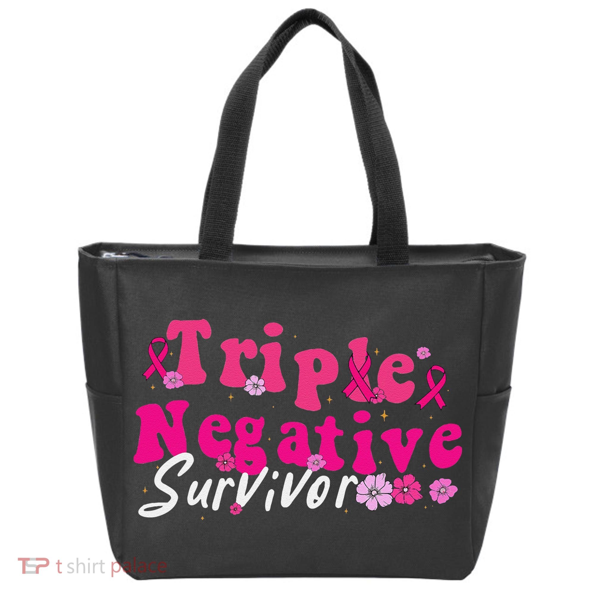 Breast Cancer Awareness Triple Negative Survivor Flowers Tote Bag