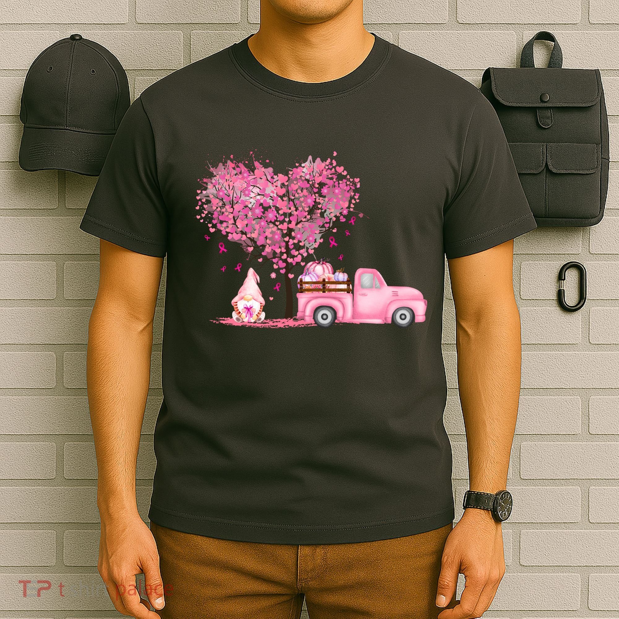Breast Cancer Awareness Gnome Vintage Fall Truck T-Shirt