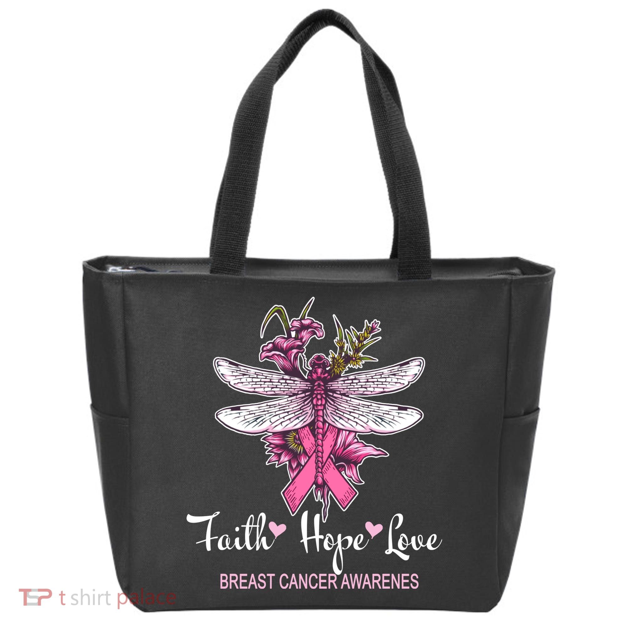 Breast Cancer Awareness Dragonfly Tote Bag