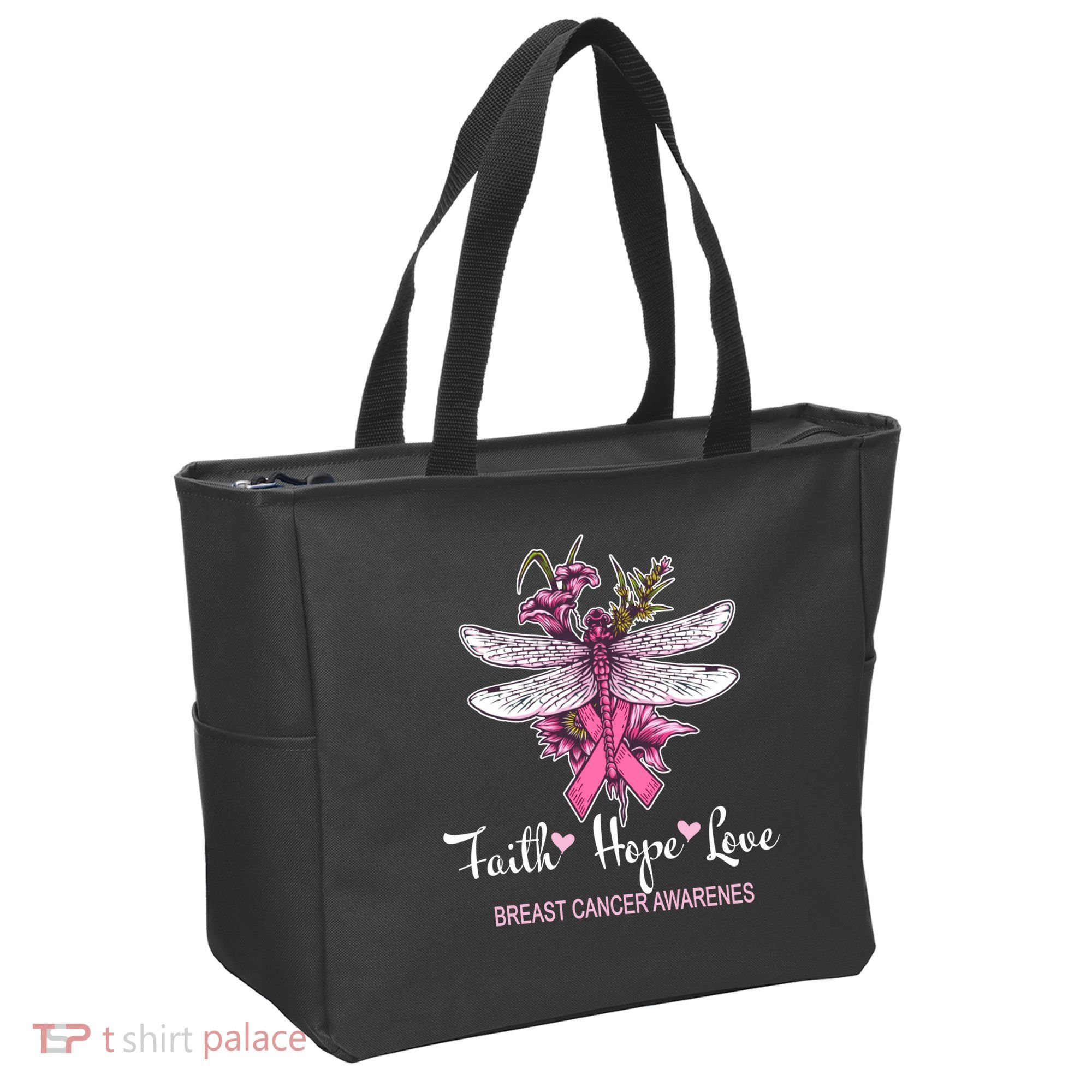 Breast Cancer Awareness Dragonfly Tote Bag
