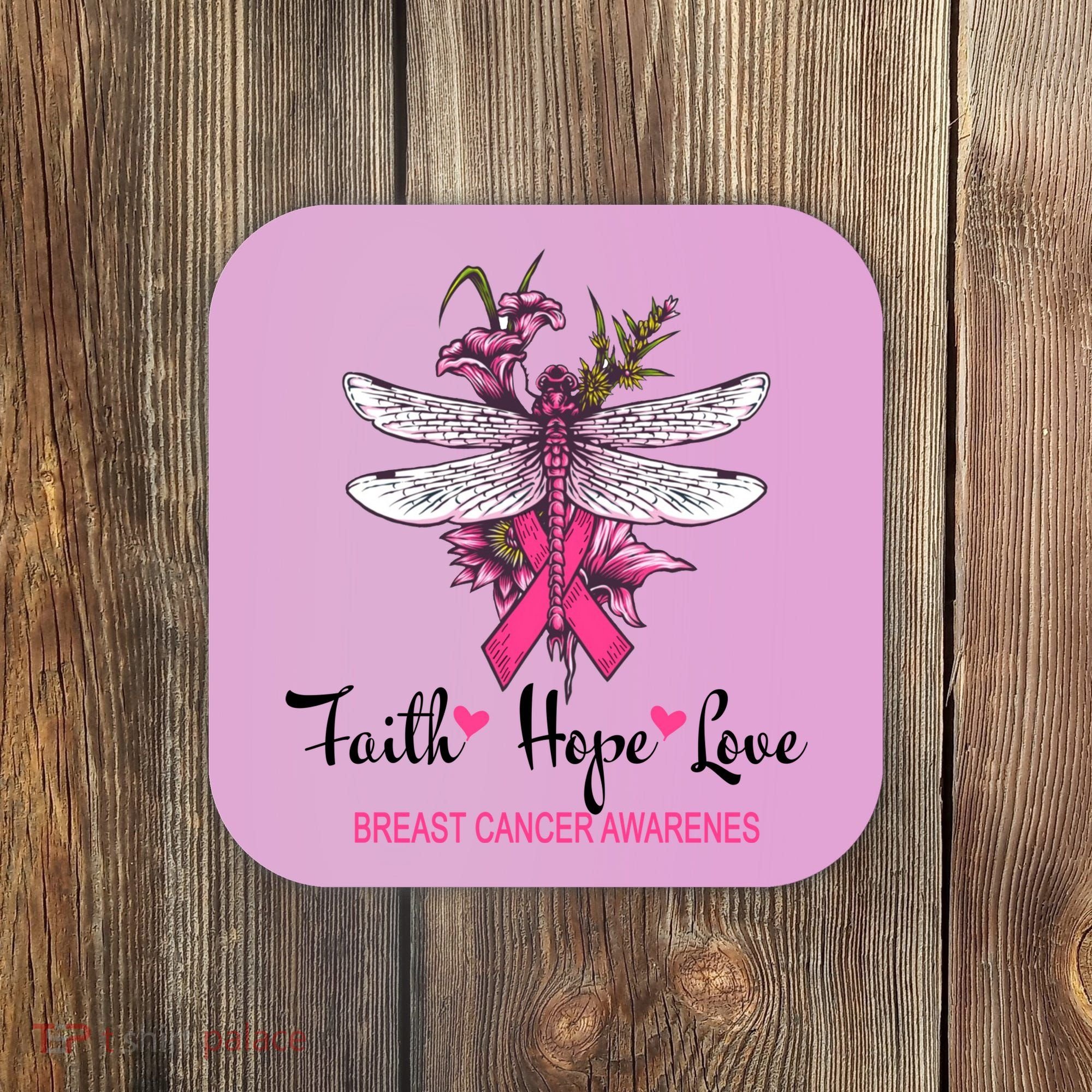 Breast Cancer Awareness Dragonfly Coaster