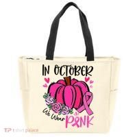 Breast Cancer Awareness In October We Wear Pink Pumpkin Tote Bag thumb 0