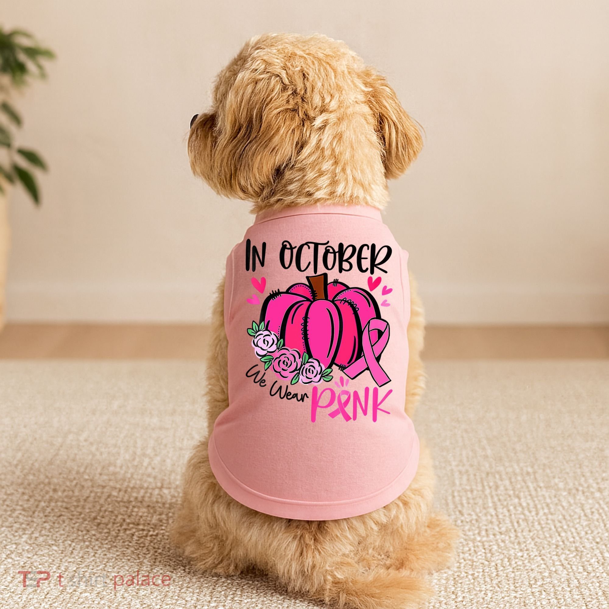 Breast Cancer Awareness In October We Wear Pink Pumpkin Doggie Tank