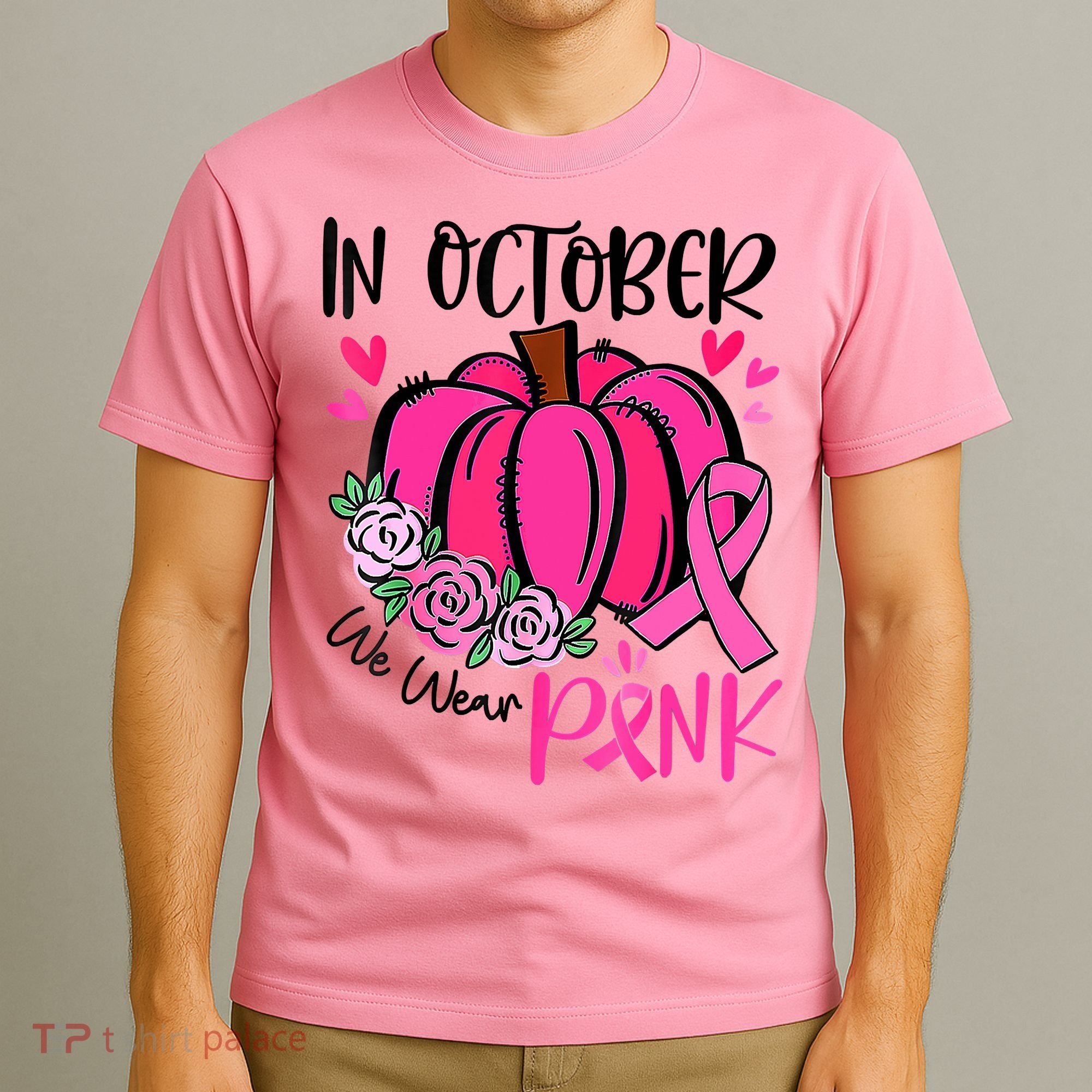 Breast Cancer Awareness In October We Wear Pink Pumpkin T-Shirt
