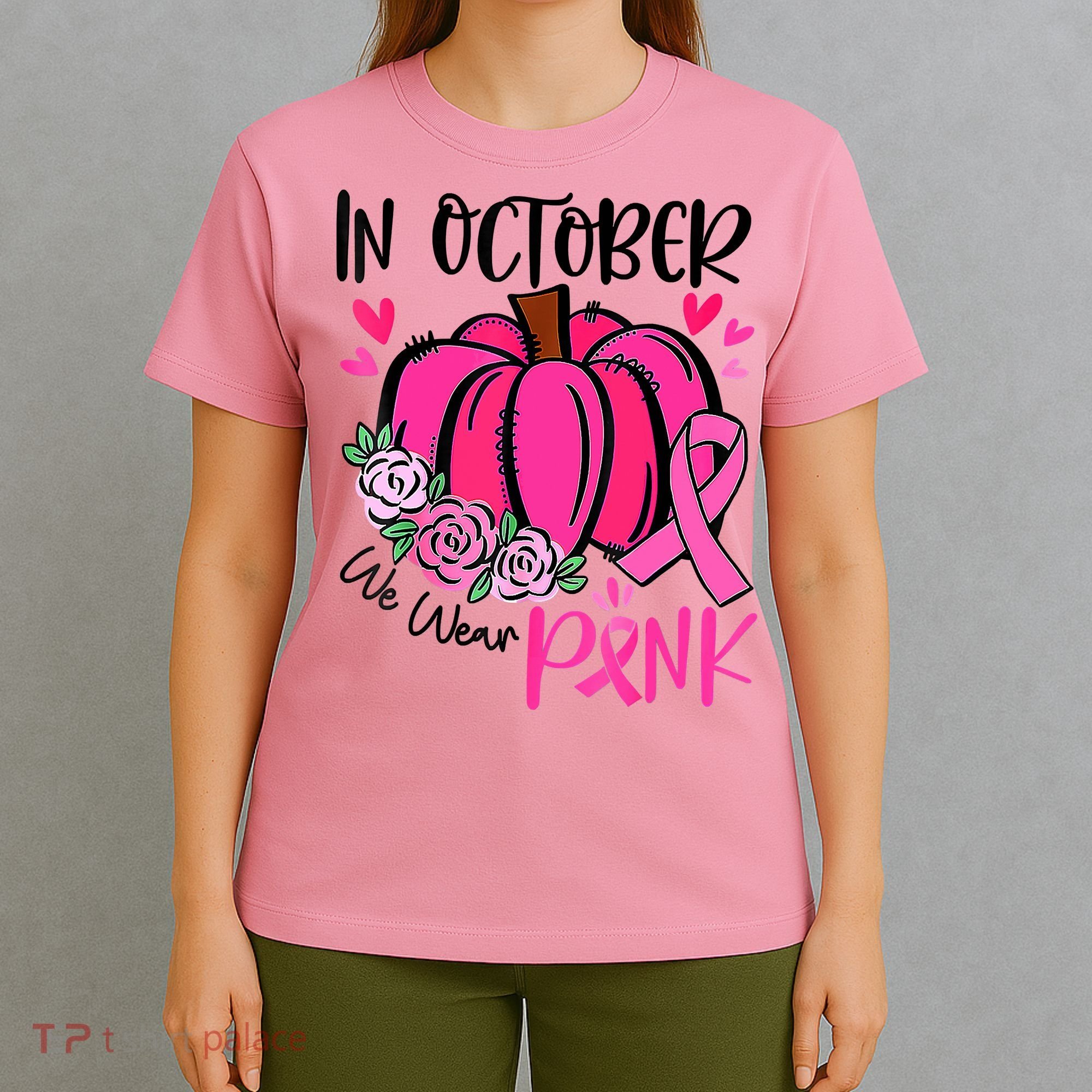 Breast Cancer Awareness In October We Wear Pink Pumpkin T-Shirt