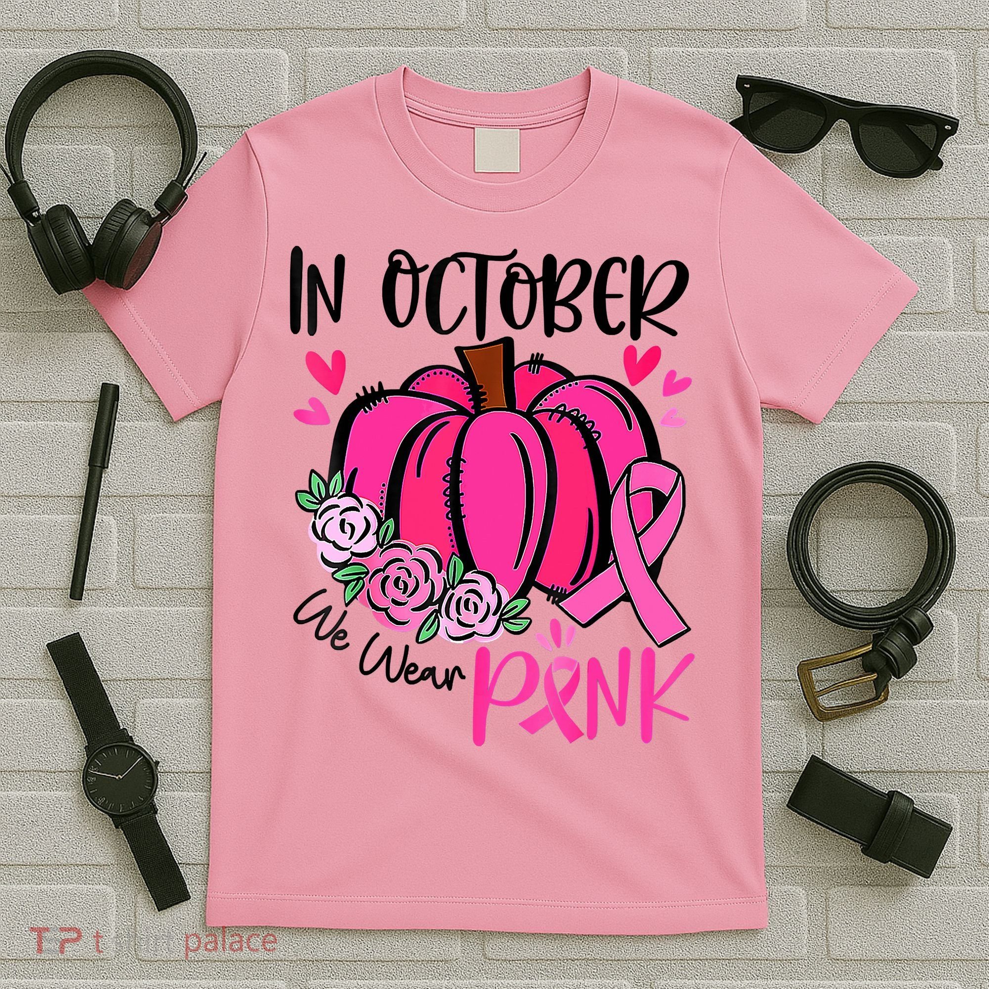 Breast Cancer Awareness In October We Wear Pink Pumpkin T-Shirt