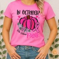 Breast Cancer Awareness In October We Wear Pink Pumpkin Women's T-Shirt thumb 2