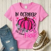 Breast Cancer Awareness In October We Wear Pink Pumpkin Women's T-Shirt thumb 3