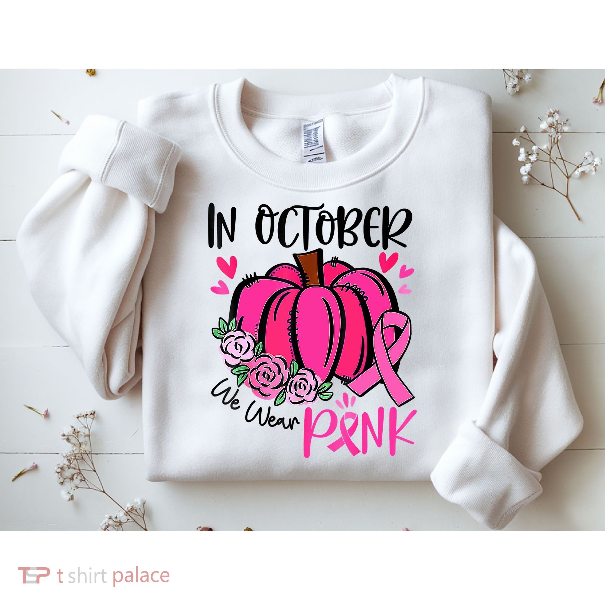 Breast Cancer Awareness In October We Wear Pink Pumpkin Sweatshirt