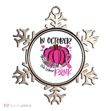 Breast Cancer Awareness In October We Wear Pink Pumpkin Ornament