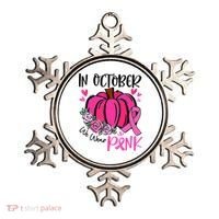 Breast Cancer Awareness In October We Wear Pink Pumpkin Ornament thumb 0
