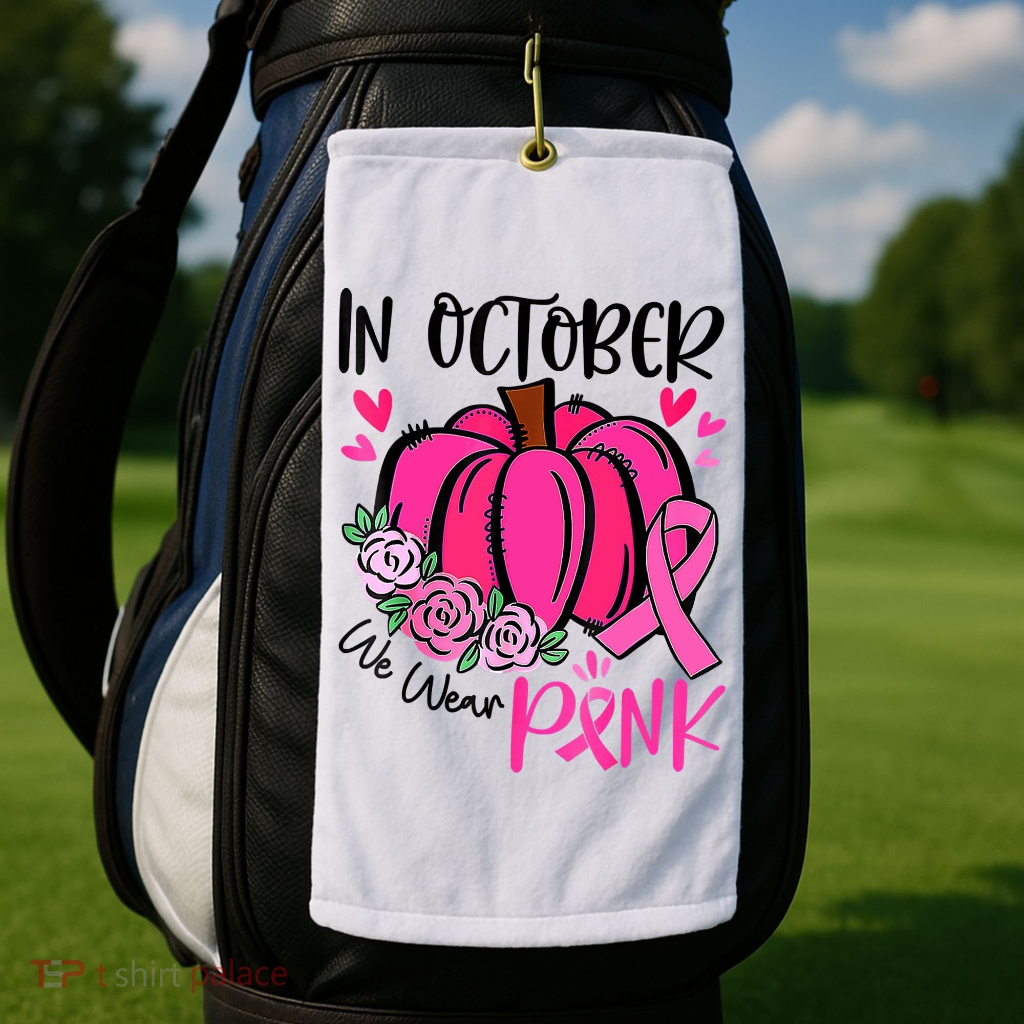 Breast Cancer Awareness In October We Wear Pink Pumpkin Golf Towel