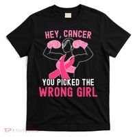 Breast Cancer Awareness Hey Cancer You Picked The Wrong Girl T-Shirt thumb 0