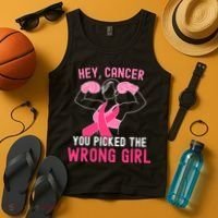 Breast Cancer Awareness Hey Cancer You Picked The Wrong Girl Tank Top thumb 4