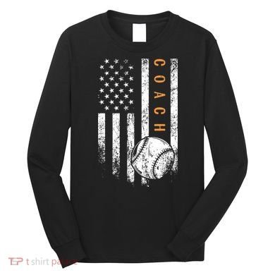 Baseball Coach American Flag Baseball Trainer Coaching Long Sleeve Shirt