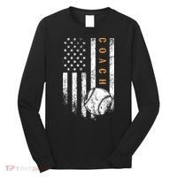 Baseball Coach American Flag Baseball Trainer Coaching Long Sleeve Shirt thumb 0