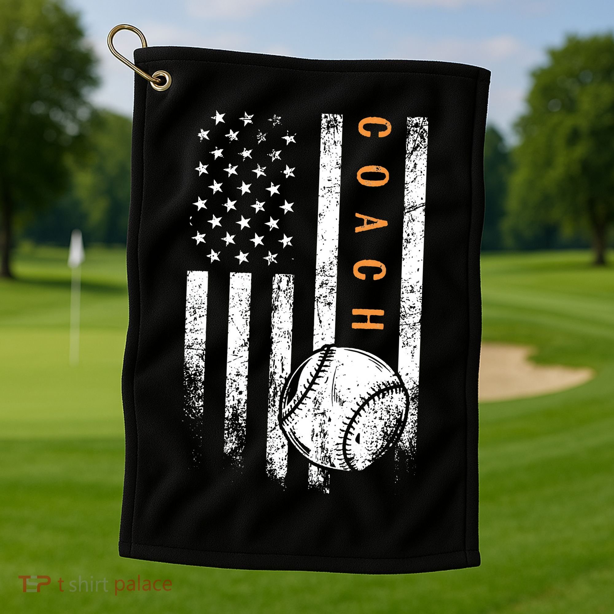 Baseball Coach American Flag Baseball Trainer Coaching Golf Towel