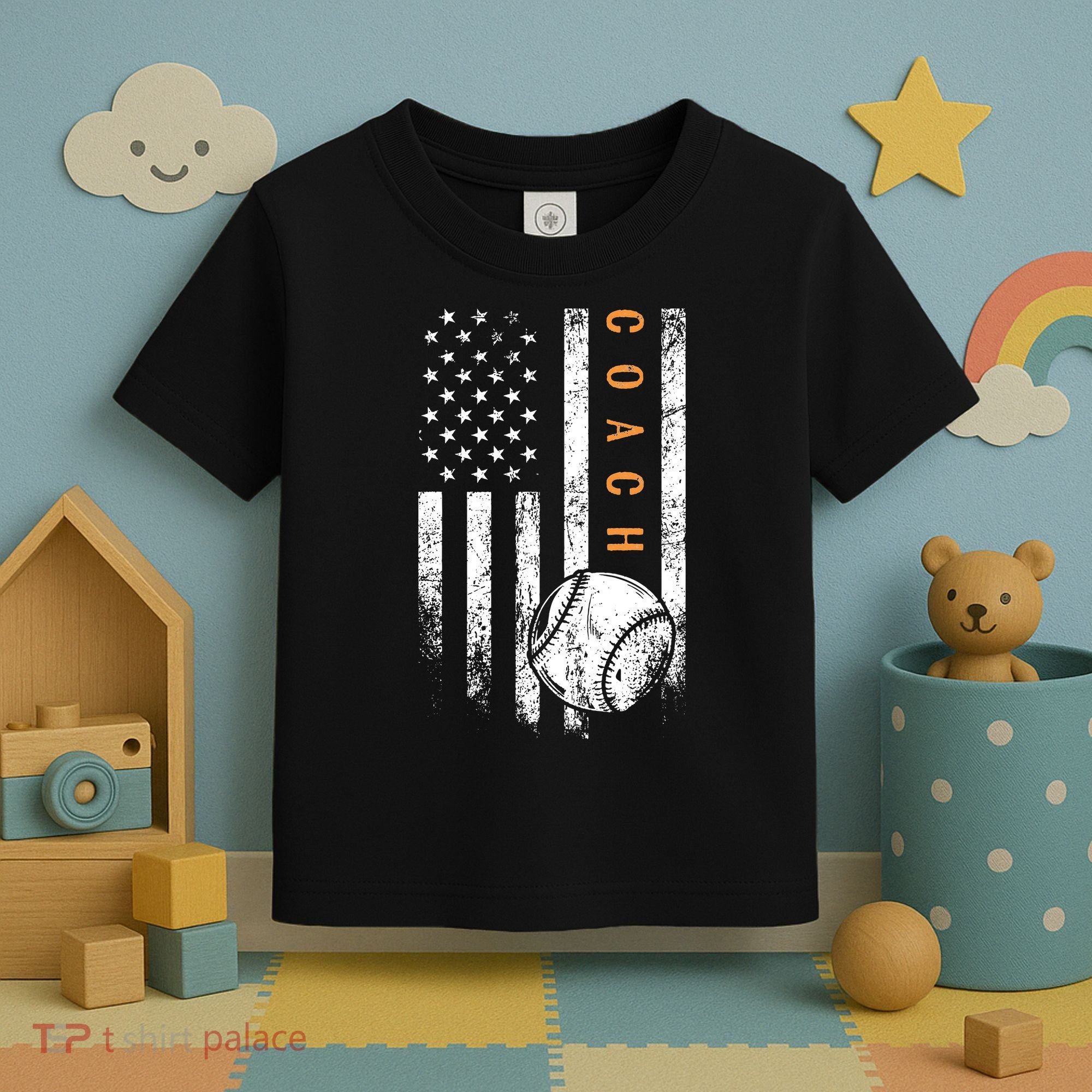 Baseball Coach American Flag Baseball Trainer Coaching Toddler T-Shirt