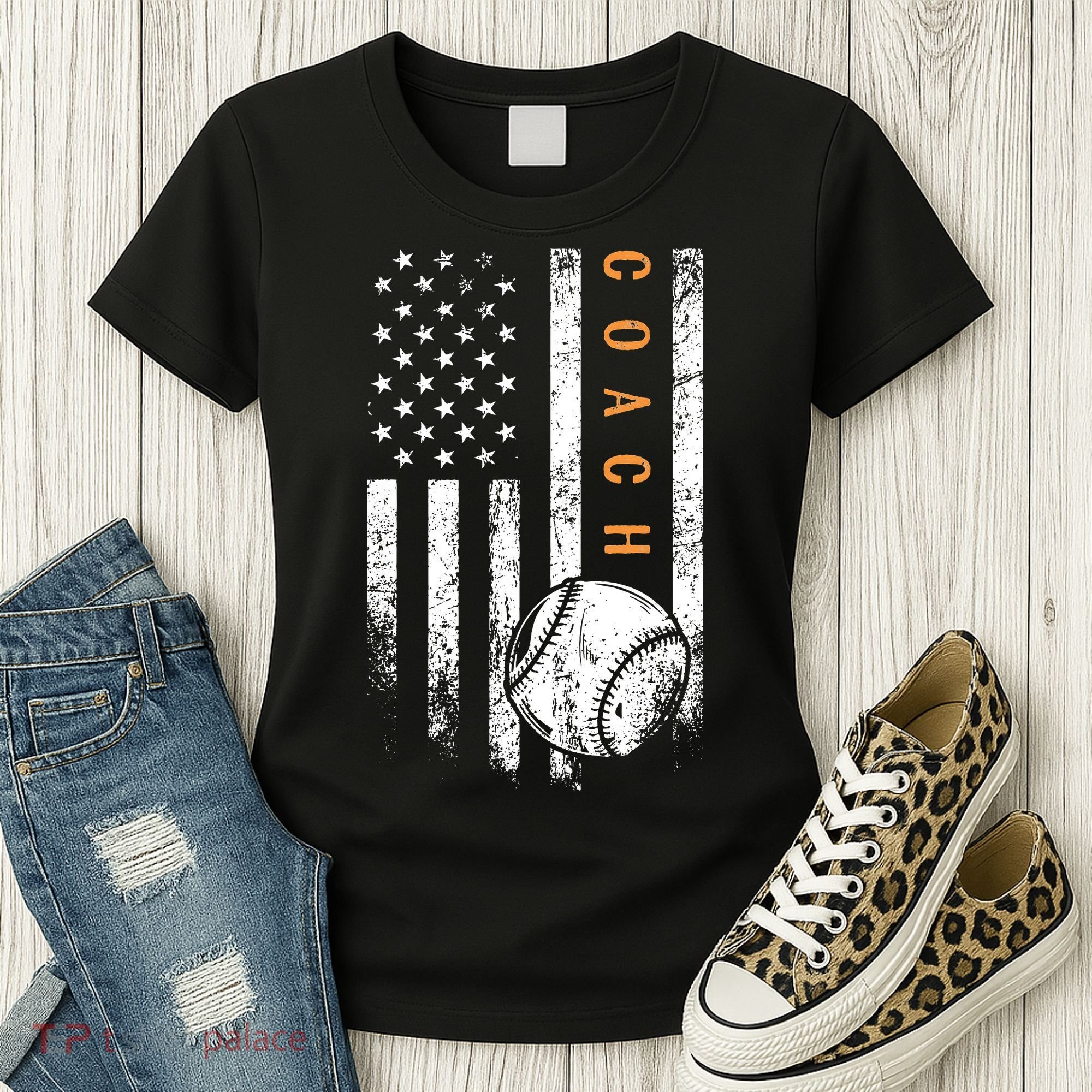 Baseball Coach American Flag Baseball Trainer Coaching Women's T-Shirt