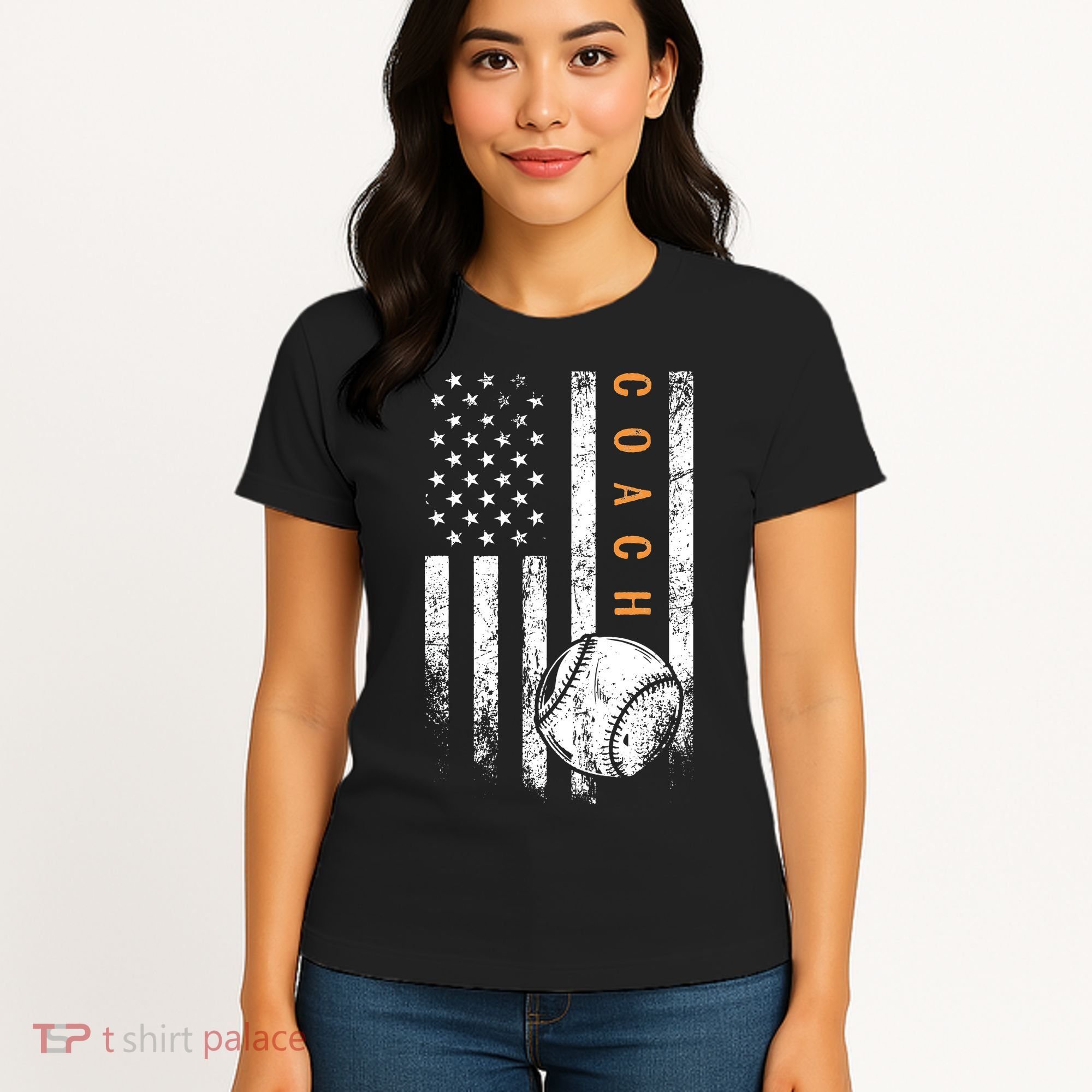 Baseball Coach American Flag Baseball Trainer Coaching Women's T-Shirt