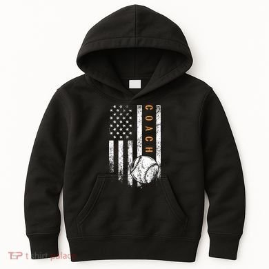 Baseball Coach American Flag Baseball Trainer Coaching Kids Hoodie