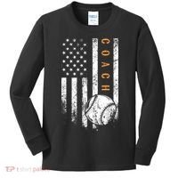 Baseball Coach American Flag Baseball Trainer Coaching Kids Long Sleeve Shirt thumb 0