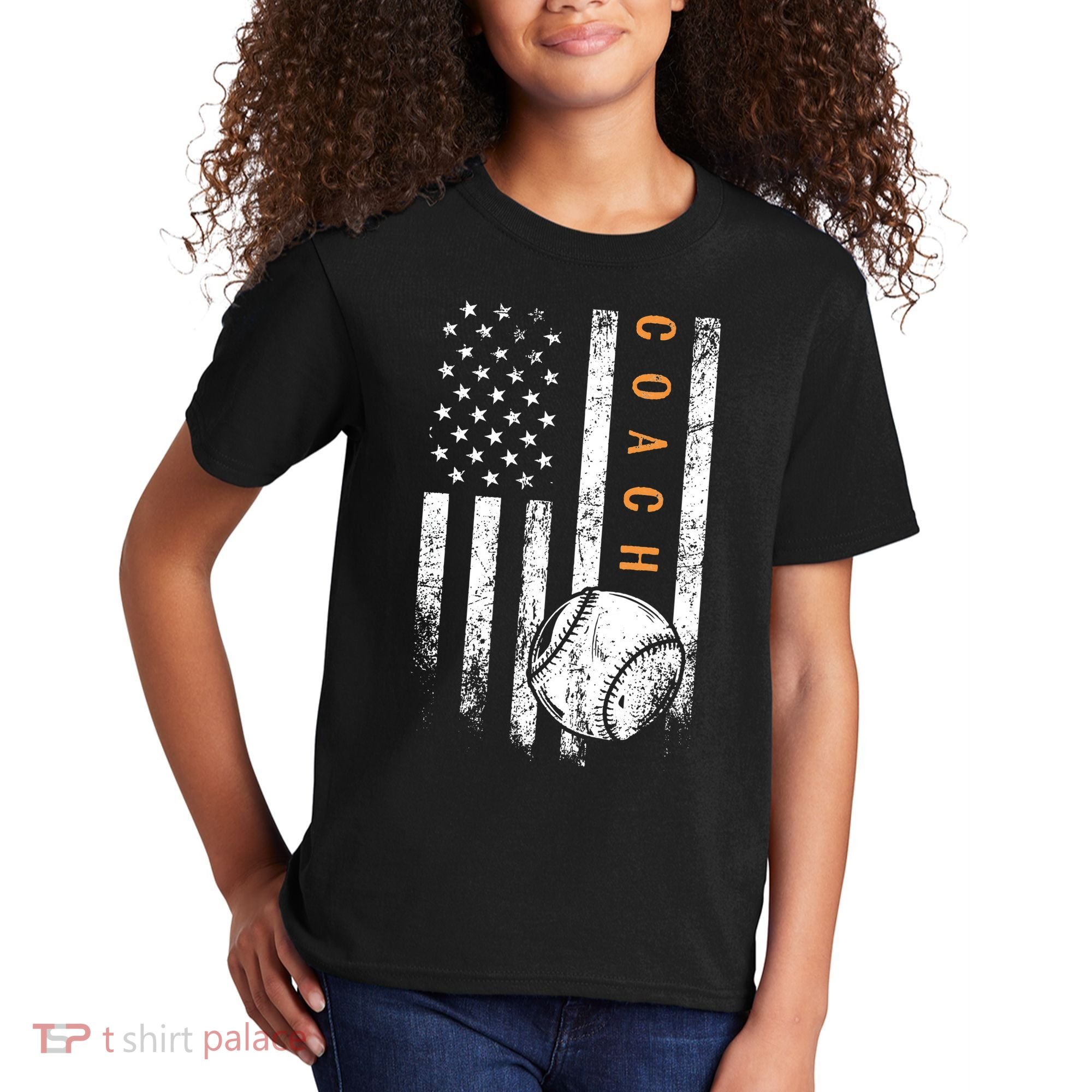Baseball Coach American Flag Baseball Trainer Coaching Kids T-Shirt