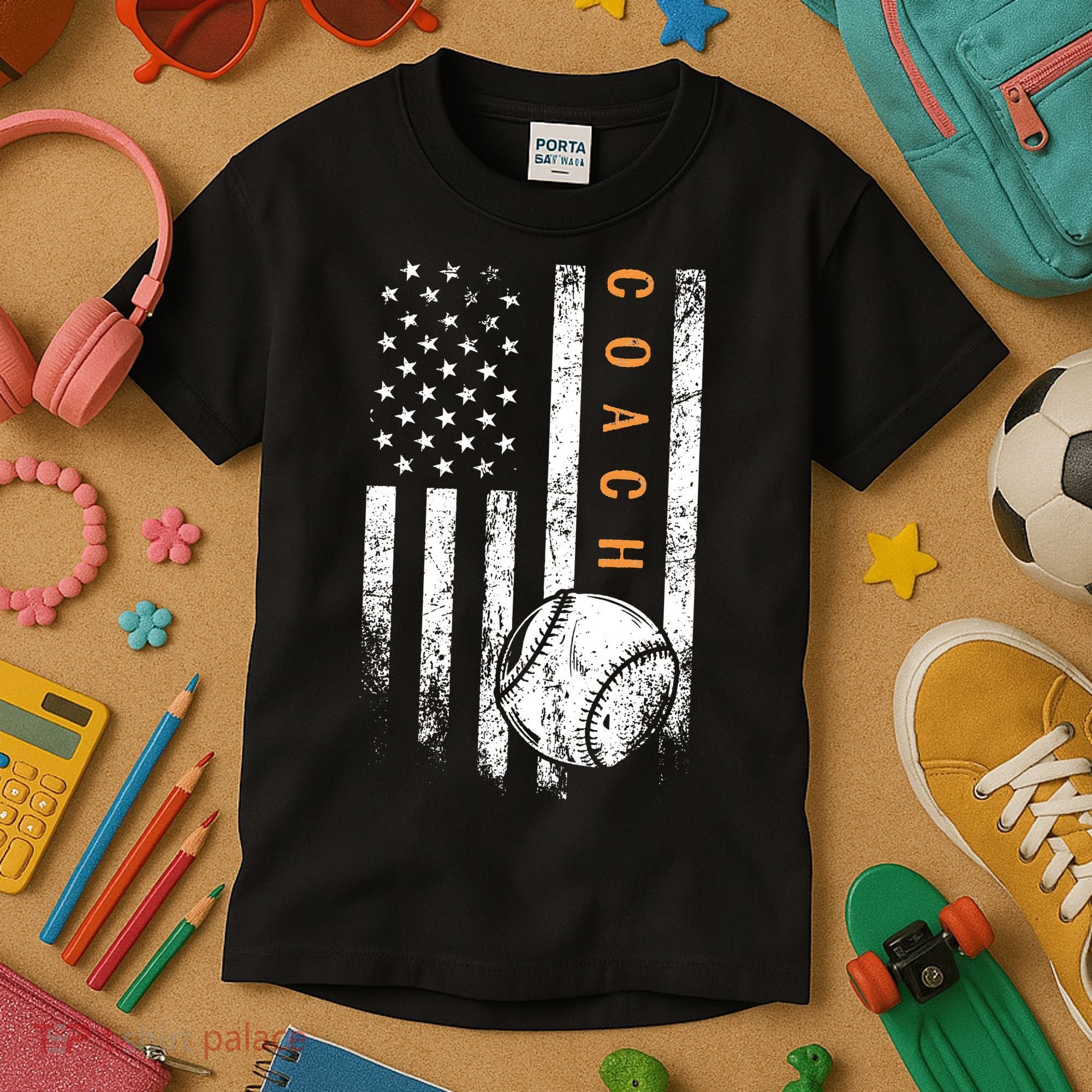 Baseball Coach American Flag Baseball Trainer Coaching Kids T-Shirt