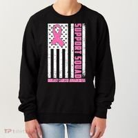 Breast Cancer Awareness Support Squad Distressed USA Flag Women's Sweatshirt thumb 0