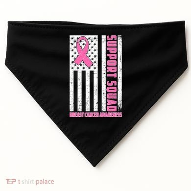 Breast Cancer Awareness Support Squad Distressed USA Flag USA-Made Doggie Bandana