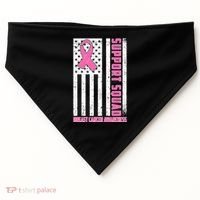 Breast Cancer Awareness Support Squad Distressed USA Flag USA-Made Doggie Bandana thumb 0