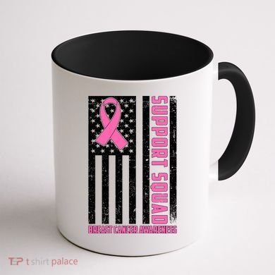 Breast Cancer Awareness Support Squad Distressed USA Flag Coffee Mug back