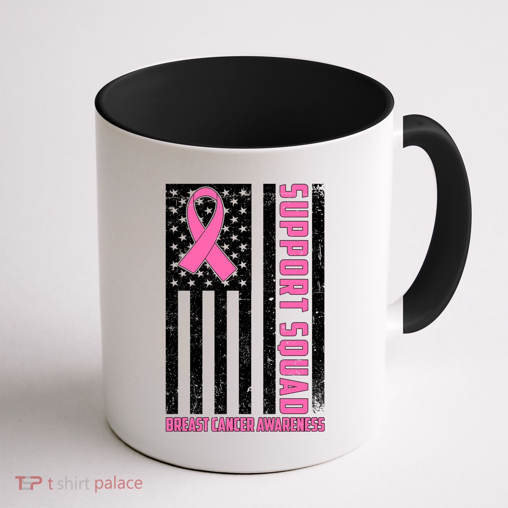 Breast Cancer Awareness Support Squad Distressed USA Flag Coffee Mug