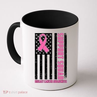 Breast Cancer Awareness Support Squad Distressed USA Flag Coffee Mug