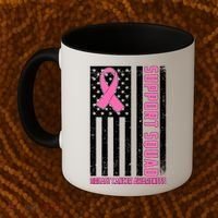 Breast Cancer Awareness Support Squad Distressed USA Flag Coffee Mug thumb 2