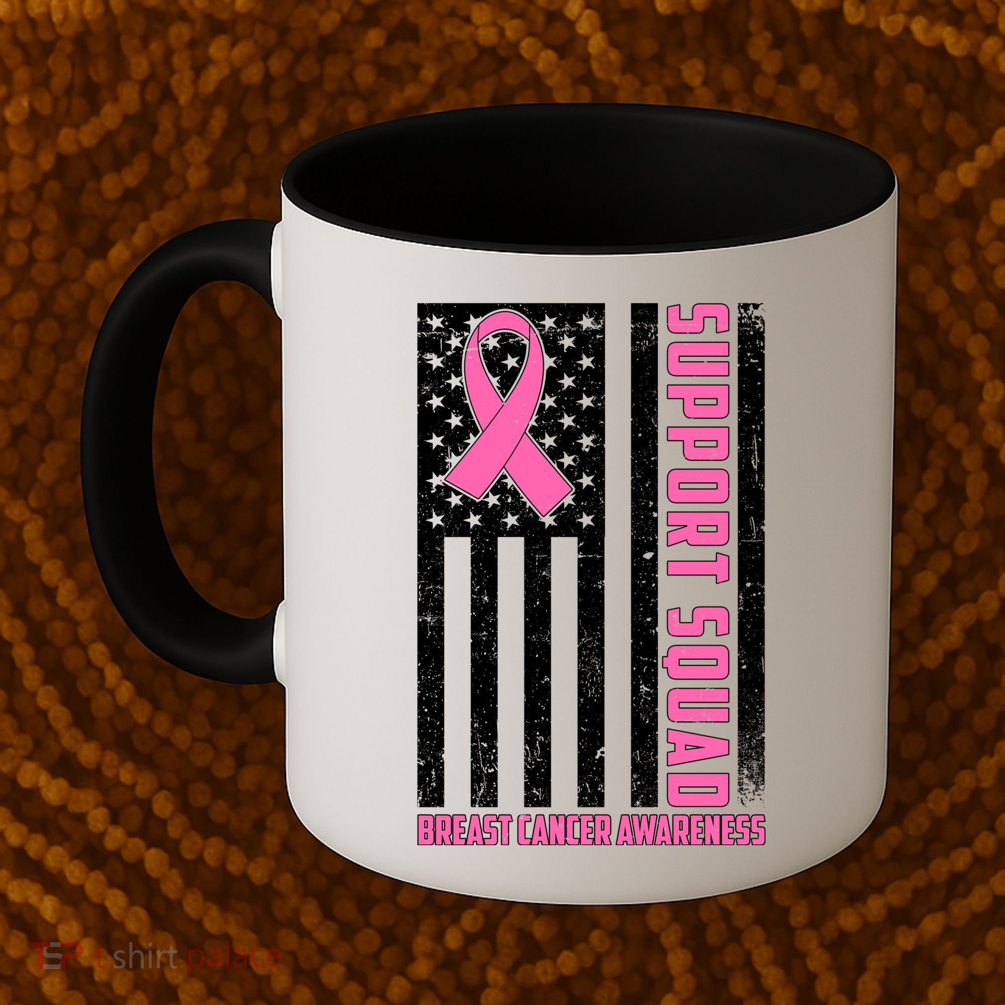 Breast Cancer Awareness Support Squad Distressed USA Flag Coffee Mug