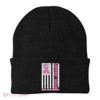 Breast Cancer Awareness Support Squad Distressed USA Flag Beanie thumb 0