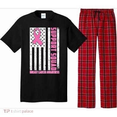 Breast Cancer Awareness Support Squad Distressed USA Flag Pajama Set