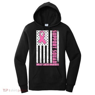 Breast Cancer Awareness Support Squad Distressed USA Flag Women's Hoodie