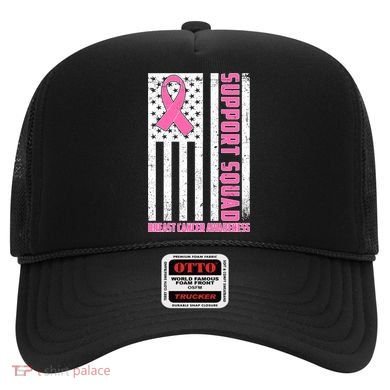 Breast Cancer Awareness Support Squad Distressed USA Flag Hat