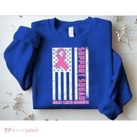 Breast Cancer Awareness Support Squad Distressed USA Flag Sweatshirt thumb 2
