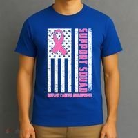Breast Cancer Awareness Support Squad Distressed USA Flag T-Shirt thumb 3