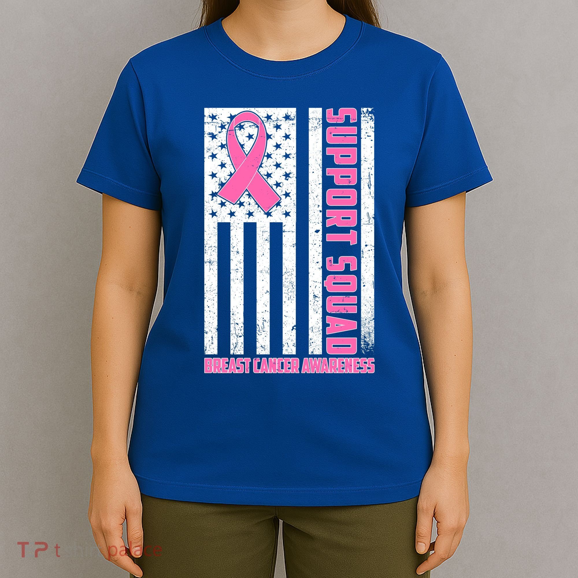 Breast Cancer Awareness Support Squad Distressed USA Flag T-Shirt